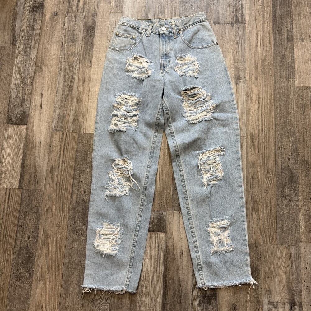 Vintage BULLHEAD Women's Blue Distressed Ripped Denim Mom Jeans SIZE 28 X 32